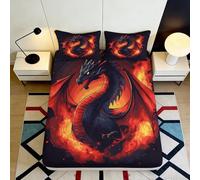 Sábana Bajera 3D Impresa Dragón de Fuego Microfibra Antideslizante Bolsillo Profundo Cubrecolchón Flame Dragon Mattress Fitted Cover Lavable 140x200x25cm