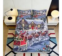 Sábana Bajera 3D Impresa Escena de Navidad Microfibra Bolsillo Profundo Dormitorio Santa Mattress Fitted Cover Antideslizante Lavable 160x200x25cm