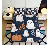 Sábana Bajera 3D Impresa Fantasma Calabaza Microfibra Bolsillo Profundo Antideslizante Ropa de Cama Halloween Funda Colchón Ajustable Lavable Dormitorio Hogar 160x200x25cm