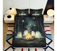 Sábana Bajera 3D Impresa Fantasmas Fogata Microfibra Antideslizante Bolsillo Profundo Funda Colchón Fantasma Dormitorio 160x200x25cm