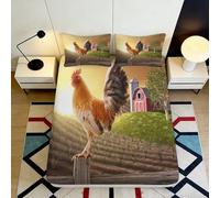 Sábana Bajera 3D Impresa Gallo de Granja Microfibra Suave Antideslizante Bolsillo Profundo Ropa de Cama Dormitorio Estilo Rústico Funda Colchón Envolvente Lavable para Adultos Jóvenes 90x200x25cm