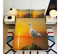 Sábana Bajera 3D Impresa Gaviota Atardecer Microfibra Bolsillo Profundo Antideslizante Ropa de Cama Mar Mattress Fitted Cover Lavable 120x200x25cm