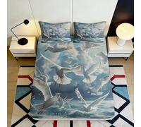 Sábana Bajera 3D Impresa Gaviota Microfibra Fondo Profundo Juego Cama Antideslizante Ocean Mattress Fitted Cover 160x200x25cm