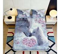 Sábana Bajera 3D Impresa Lobo Flores Microfibra Bolsillo Profundo Antideslizante Cubrecolchón Lobo Mattress Fitted Cover Lavable Hogar 120x200x25cm