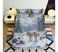 Sábana Bajera 3D Impresa Lobo Nieve Microfibra Bolsillo Profundo Antideslizante Lobo Nieve Mattress Fitted Cover Lavable para Dormitorio Hogar 140x200x25cm