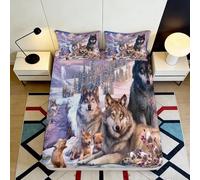 Sábana Bajera 3D Impresa Manada Lobos Microfibra Bolsillo Profundo Antideslizante Cama Cubierta de Colchón Lobo Mattress Fitted Cover Lavable 200x200x25cm