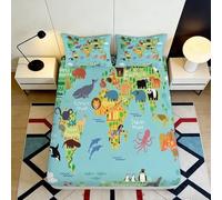 Sábana Bajera 3D Impresa Mapa de Animales Microfibra Bolsillo Profundo Antideslizante Ropa de Cama Cubierta de Colchón Mundo Animal Hogar 140x200x25cm