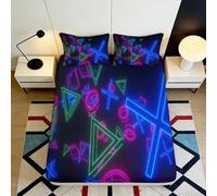 Sábana Bajera 3D Impresa Neón Geométrico Microfibra Bolsillo Profundo Antideslizante Funda de Colchón Neón 90x200x25cm