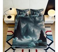 Sábana Bajera 3D Impresa Océano Roca Microfibra Bolsillo Profundo Juego Cama Antideslizante Mareas Mattress Fitted Cover Adultos 90x200x25cm