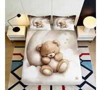 Sábana Bajera 3D Impresa Osito tierno Microfibra Bolsillo Profundo Antideslizante Funda colchón Osito Lavable Dormitorio Todas Las Edades 160x200x25cm
