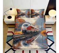 Sábana Bajera 3D Impresa Paisaje Tren Microfibra Deep Pocket Dormitorio Conjunto Tren Mattress Fitted Cover Antideslizante Adultos 120x200x25cm
