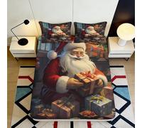 Sábana Bajera 3D Impresa Papá Noel Microfibra Bolsillo Profundo Antideslizante Ropa de Cama Navidad Protección Colchón Lavable Adultos 200x200x25cm