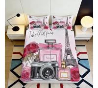 Sábana Bajera 3D Impresa París Perfume Rosa Microfibra Bolsillo Profundo Ropa de Cama Dormitorio Estilo París Mattress Fitted Cover Antideslizante Adultos 140x200x25cm