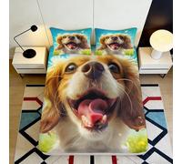 Sábana Bajera 3D Impresa Perro Lindo Microfibra Bolsillo Profundo Juego de Ropa Cama Dormitorio Diseño Perro Mattress Fitted Cover Antideslizante Envolvente 200x200x25cm