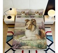 Sábana Bajera 3D Impresa Perro Pastor Microfibra Bolsillo Profundo Antideslizante Cama Funda de Colchón Perro Pastor Lavable Hogar 120x200x25cm