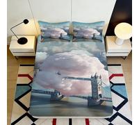 Sábana Bajera 3D Impresa Puente de Londres Nube Microfibra Bolsillo Profundo Antideslizante Cubierta de Colchón Nube Lavable Dormitorio 140x200x25cm