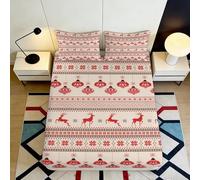 Sábana Bajera 3D Impresa Reno Navideño Microfibra Bolsillo Profundo Antideslizante Motivo Festivo Funda Colchón para Dormitorio 200x200x25cm