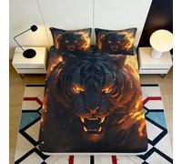 Sábana Bajera 3D Impresa Tigre de Fuego Microfibra Antideslizante Juego de Cama Flame Tiger Mattress Fitted Cover Bolsillo Profundo 120x200x25cm