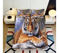 Sábana Bajera 3D Impresa Tigre Microfibra Bolsillo Profundo Borde Elástico para Adultos Jóvenes Dormitorio, Funda Ajustable Colchón Tigre Antideslizante Lavable Protección 140x200x25cm