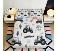 Sábana Bajera 3D Impresa Tractor Animado Microfibra Bolsillo Profundo Antideslizante Funda de Colchón Tractor para Dormitorio 160x200x25cm