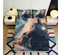 Sábana Bajera 3D Impresa Tren de Vapor Microfibra Bolsillo Profundo Antideslizante para Adultos Dormitorio Conjunto Tren de Vapor Mattress Fitted Cover 200x200x25cm