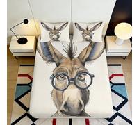 Sábana Bajera 3D Impresión Animal Burro Microfibra Bolsillo Profundo Antideslizante Cubierta Ajustable Cama Juvenil Adultos Lavable Protectora Mattress Fitted Cover 200x200x25cm