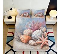 Sábana Bajera 3D Impresión Conchas Microfibra Bolsillo Profundo Juego de Cama Estilo Marino Mattress Fitted Cover Antideslizante Lavable 180x200x25cm
