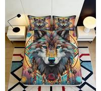 Sábana Bajera 3D Impresión Lobo Microfibra Bolsillo Profundo Juego de Cama Lobo Funda Bajera Colchón Antideslizante Suave para Adultos Jóvenes 200x200x25cm