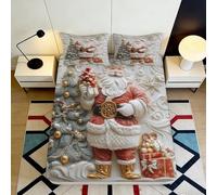 Sábana Bajera 3D Navidad Santa Claus Microfibra Bolsillo Profundo Antideslizante Funda de Colchón Árbol de Navidad Lavable Regalo Dormitorio 160x200x25cm