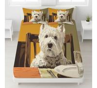 Sabana Bajera 90 x 190 x 30 cm 2 Piezas + 1 Funda 50 x 75 cm, Microfibra Cepillada Ajustable de Bolsillo Profundo, Suave, Delicada para la Piel, Naranja, Animal Lindo Perro