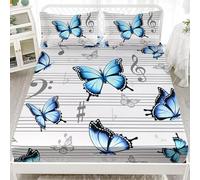 Sabana Bajera 90x190 / 200 Ajustable Mariposa Azul Impresión 3D Sabanas Bajera Cama 90 Nota Musical, Bolsillo Profundo 30 cm Ropa de Cama Microfibre Suave y Cómoda a/1879