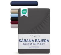 Sábana bajera 90x190 cm - Ajustable para colchones de hasta 30 cm (12") de altura - Microfibra cepillada suave - Antideslizante, resistente al lavado y sin arrugas - Certificada OEKO-TEX - Gris oscuro