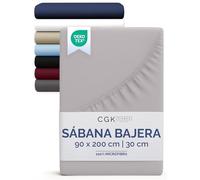 Sábana Bajera 90x200 cm - Ajustable para colchones de hasta 30 cm (12") de Altura - Microfibra cepillada Suave - Antideslizante, Resistente al Lavado y sin Arrugas - Certificada Oeko-Tex - Gris Claro