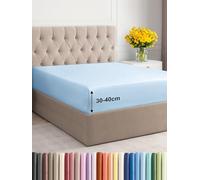 Sábana bajera 90x200cm - Altura de 40 cm - Microfibra de poliéster cepillada - Apta para camas tipo boxspring - Se adapta a colchones de hasta 40 cm - Certificación OEKO-TEX - Azul claro, 1 unidad