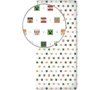 Sábana Bajera Ajustable 100% algodón | Sábana Individual con Esquinas elásticas, 90×200 + 25 cm | Sábana Infantil Oficial con Licencia (Minecraft - Blanco)