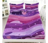 Sábana Bajera Ajustable 135x190 cm Olas de Amor RomáNticas Sábanas Bajeras Ajustables de Microfibra para Cama Individual PúRpura Juego de Ropa de Cama Lavable a Máquina No Destiñe