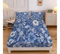 Sábana Bajera Ajustable 135x190cm,Romance Pétalos, Sábana Ajustable, Microfibra Suave, Campo Flores Plantas Juego de Cama con Bolsillo Profundo de 30 cm, Tacto Suave Sábana para Cama 135