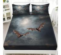 Sábana Bajera Ajustable 135x190x30 cm para Colchón Noche Oscura MurciéLagos Luna Microfibra Suave y Transpirable, Funda de Colchón Gris Elástico en el Borde, Bolsillo Profundo 30 cm