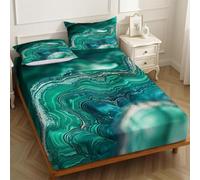 Sábana Bajera Ajustable 140 x 200 cm Patrón de Textura de malaquita Infantil Microfibra Suave, Bolsillo Profundo, Verde para Niños, Niñas y Adolescentes