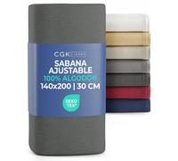 Sábana Bajera Ajustable 140x200 cm Antracita - 100% Algodón Jersey Suave & Transpirable - Bolsillo Profundo 30 cm / 12" - Sin Arrugas, Duradero & Hipoalergénico - Certificado Oeko-Tex Standard 100