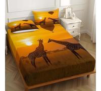 Sábana Bajera Ajustable 140x200 cm Estampado Jirafa Microfibra Suave con Bolsillo Profundo 30 cm Antideslizante Sabana Africana Lavable a Máquina para Dormitorio