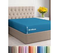 Sábana Bajera Ajustable 150x200 cm Azul Denim - Bolsillo Profundo de 40cm (16") - Microfibra Premium Cepillada - Suave, Antiarrugas y Transpirable - Hipoalergénica y Certificada OEKO-TEX Standard 100