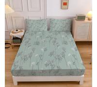 Sábana Bajera Ajustable 150x200cm Minimalismo Plantas, Microfibra Lavable Cubre Colchon, Perejil Diente León Transpirable Bed Sheets 30cm Profundidad Sabanas Cama 150 Mattress Protector, Verde Salvia