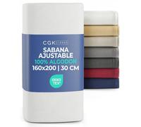 Sábana bajera ajustable 160x200 cm Blanco - 100% Algodón Jersey suave & transpirable - Bolsillo 30 cm / 12" - Sin arrugas, Resistente, Hipoalergénico & Transpirable - Certificado OEKO-TEX Standard 100