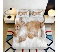 Sábana Bajera Ajustable 160x200 cm Estampado Gato Naranja Microfibra Suave con Bolsillo Profundo 30 cm Antideslizante Tema de Mascotas Lindas Lavable a Máquina para Dormitorio