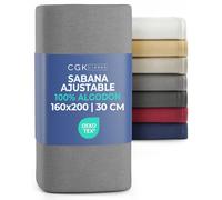 Sábana Bajera Ajustable 160x200 cm Gris Oscuro - 100% Algodón Jersey Suave & Transpirable - Bolsillo 30 cm / 12" - Sin Arrugas, Resistente & Hipoalergénico - Certificado Oeko-Tex Standard 100