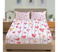 Sábana Bajera Ajustable 160x200x30 cm para Colchón Tema de Amor RomáNtico Microfibra Suave y Transpirable, Funda de Colchón Blanco Elástico en el Borde, Bolsillo Profundo 30 cm