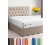 Sábana Bajera Ajustable 180x200 cm - Alto Especial 40 cm Colchón Alto - Sábanas Bajeras Microfibra Suave Transpirable y Antiarrugas - Bajera Cama con Goma Elástica - Oeko-Tex - Bed Sheets - Blanco