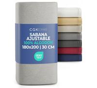 Sábana Bajera Ajustable 180x200 cm Gris Claro - 100% Algodón Jersey Suave & Transpirable - Bolsillo 30 cm / 12" - Sin Arrugas, Resistente & Hipoalergénico - Certificado Oeko-Tex Standard 100