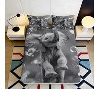 Sábana Bajera Ajustable 200x200 cm Estampado Elefantito Microfibra Suave con Bolsillo Profundo 30 cm Antideslizante Dormitorio Arte en Blanco y Negra Mattress Fitted Cover